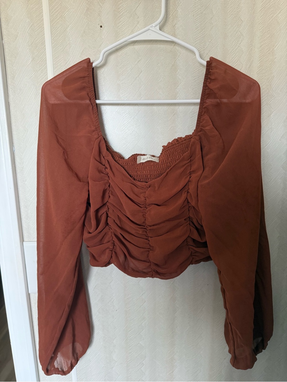 Altar'd State Rust Ruched Long-Sleeve Crop Top